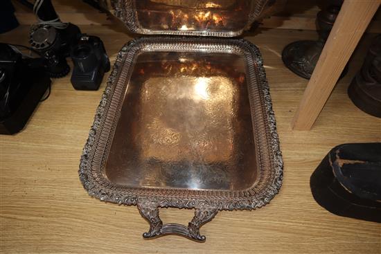 Three plated two handled trays